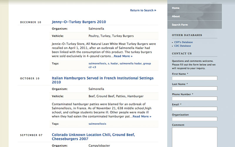 Outbreak Database Search Results
